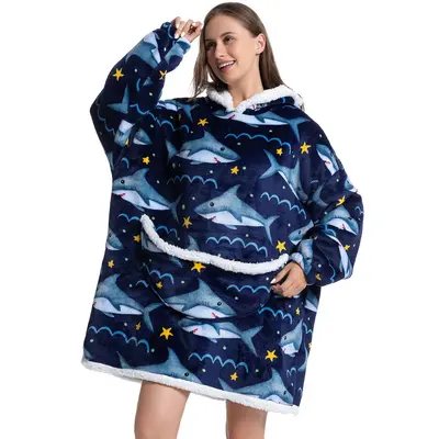 Cartoon Print Wearable Blanket Hoodie, 1 Count Casual Soft Comfortable Hooded Blanket with Pocket & Sleeves, Warm Blanket for...