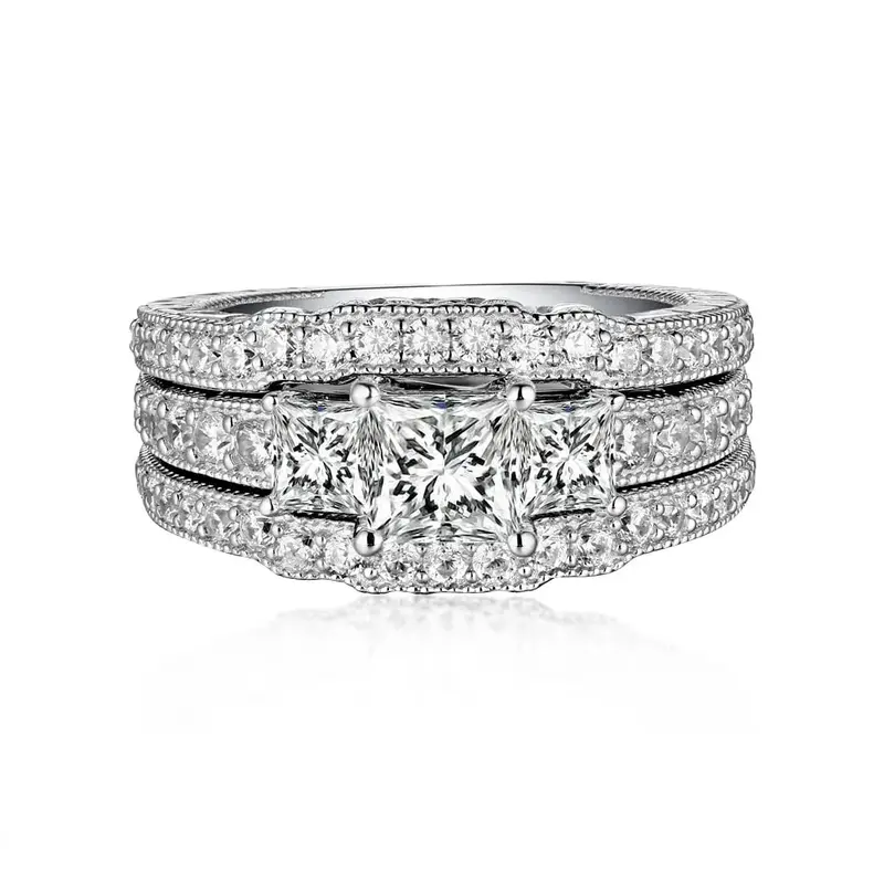 10K White Gold 2.8 CT.T.W Princess Cut Moissanite Bridal Set