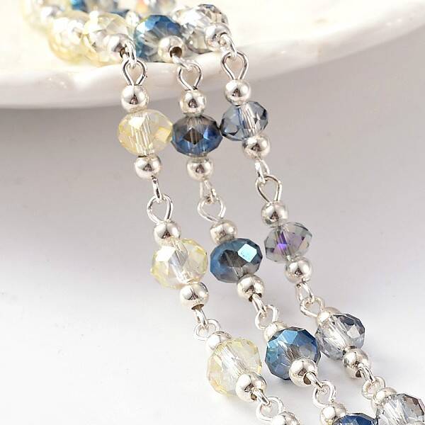 Silver Color Plated Brass Handmade Glass Beaded Chains