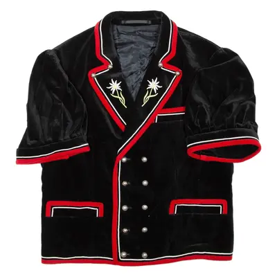 Short Sleeve Womens Blazer Coat Black Velvet Floral S