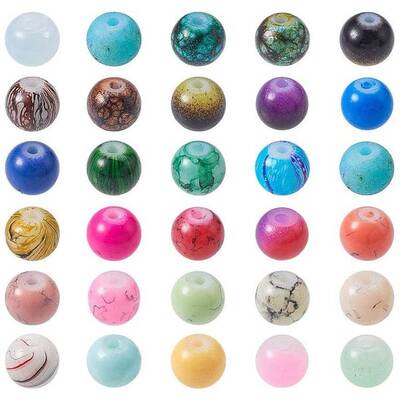 Mixed Style & Mixed Color Round Spray Painted Glass Beads