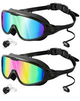 Swim Goggles 2 Pack, Wide View Anti Fog&UV Swimming Goggles for Audlt, No Leaking Swim Glasses for Men Women Kids