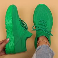 Women's Summer 2025 Fashion Sportive Plain Color Lace Up Sneakers, Casual Comfortable Sports Low Top Sneakers, Trendy Mesh Br...