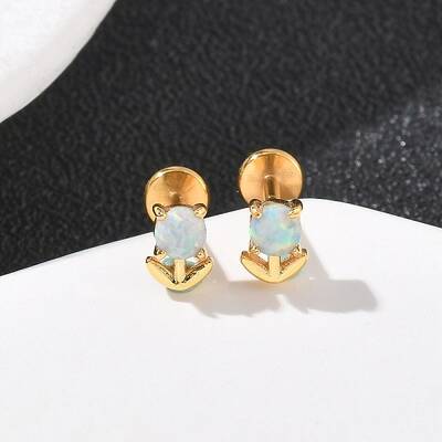 304 Stainless Steel Opal Stud Earrings