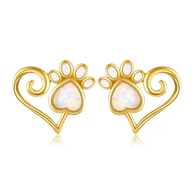 14K Gold Opal Footprints Stud Earrings