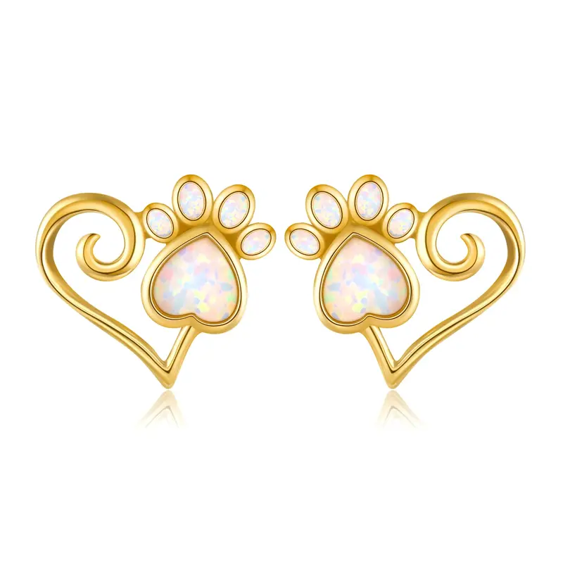 14K Gold Opal Footprints Stud Earrings