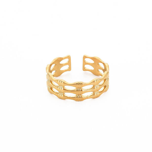 Ion Plating(IP) 304 Stainless Steel Bamboo Shape Open Cuff Ring for Women