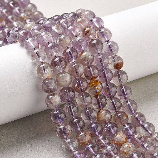 Natural Round Purple Lodolite Quartz/Purple Phantom Quartz Beads Strands