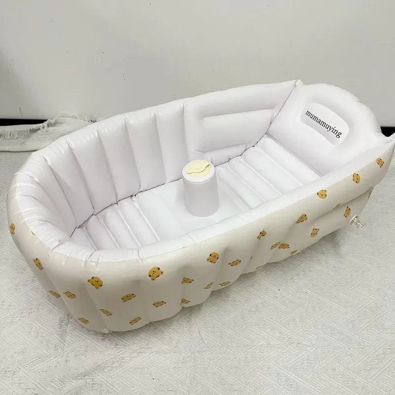 Newborn Baby Inflatable Swimming Pool, Cartoon Print Portable Baby Bath Tub, Cute Foldable Baby Bathtub for Infant Toddler Ki...