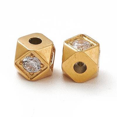Ion Plating(IP) 304 Stainless Steel & Clear Cubic Zirconia Beads