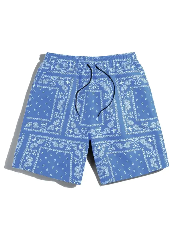 Men's Paisley Print Drawstring Waist Shorts, Casual Comfy Regular Fit Beach Shorts for Summer, Summer Outfits, Men's Bottom...