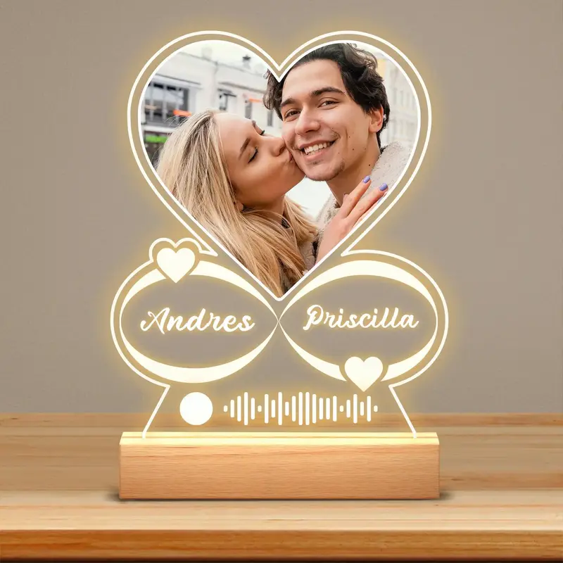 Custom Music Plaque Picture Frame with LED Night Light, Acrylic Song Plaque, Personalized Anniversary Couples Gifts for Women...