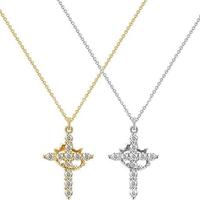 【Freeship】18K Simple Crown & Cross Pendant Choker Necklace For Women & Men & Girls Pretty Crown Cross Necklace For Daily ...