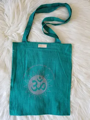 Gayatri Mantra Tote Bag | Color: Teal Green