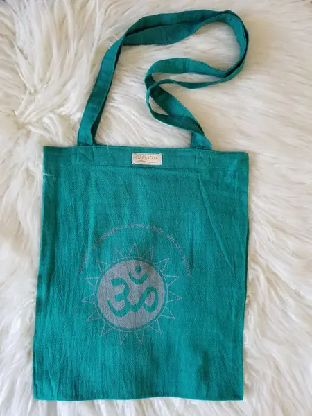 Gayatri Mantra Tote Bag | Color: Teal Green
