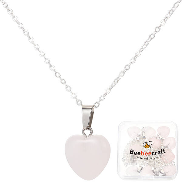 10Pcs Natural Rose Quartz Geometry Pendant Necklace