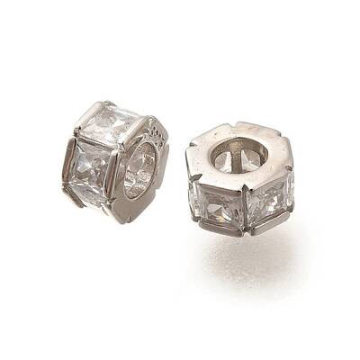 925 Sterling Silver Micro Pave Clear Cubic Zirconia Beads