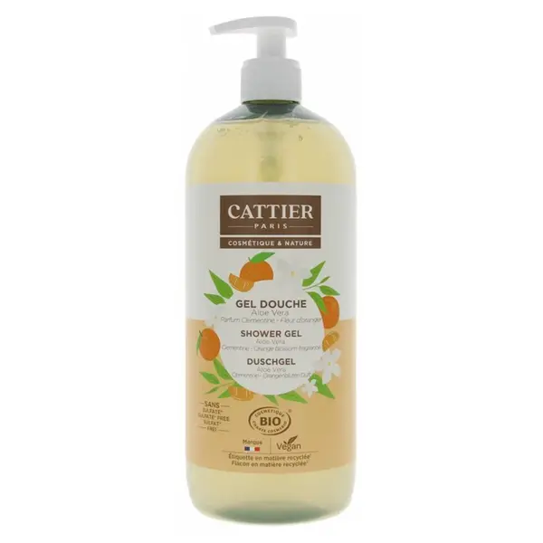 Cattier Organic shower gel with aloe vera, clementine, orange blossom, 1 litre
