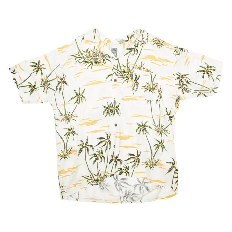 OCEAN CURRENT Mens Hawaiian Shirt White Floral L