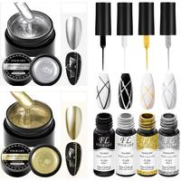 Metallic Mirror Effect Gel Nail Polish Set, 6 Counts/set Silver Gold Gel Nail Polish, High-gloss Mirror Finish, Nail Art Gel ...