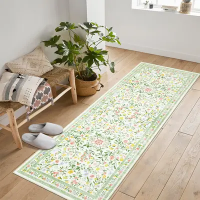 Garvee Floral Area Rugs Washable Non Slip Ultra Thin Boho Flower Indoor Floor Carpet Beige 2x6Ft for Living Room Girls Room N...