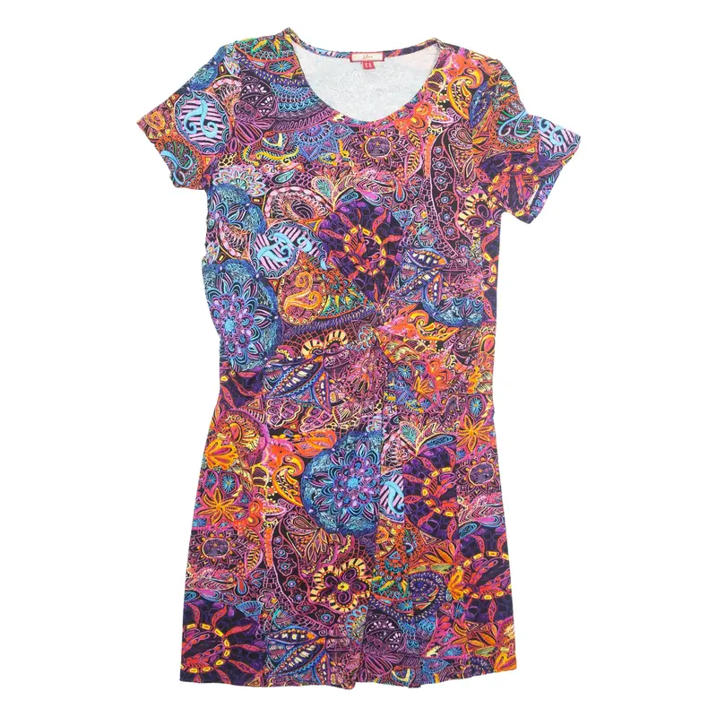 JOE BROWN Womens Day Dress Purple Viscose Floral Short Sleeve Knee Length UK 12