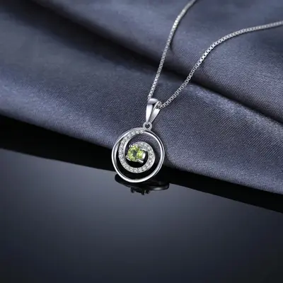 Elegant Round Natural Peridot Pendant in 925 Sterling Silver - A Timeless Necklace for Women