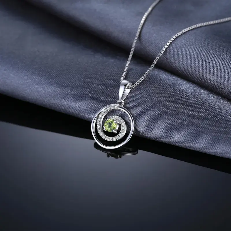 Elegant Round Natural Peridot Pendant in 925 Sterling Silver - A Timeless Necklace for Women