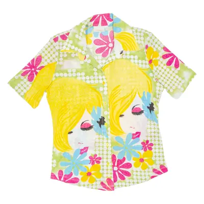 CASA BLANCA Womens Printed Blouse Yellow V-Neck Crazy Pattern S