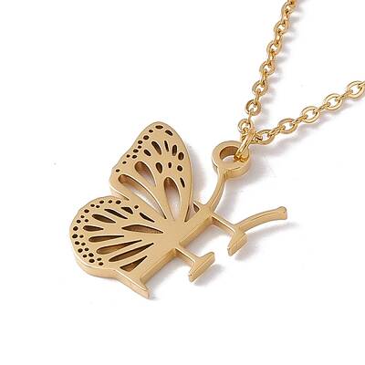 Initial Letter with Butterfly Pendant Necklace