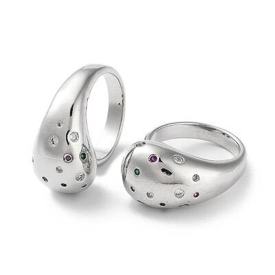 Brass with Colorful Cubic Zirconia Open Cuff Rings
