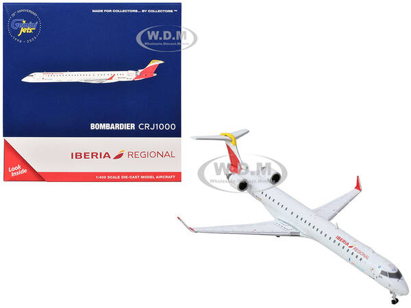 Bombardier CRJ1000 Commercial Aircraft Iberia Regional (EC-MVZ) White with Red Tail 1/400 Diecast Model Airplane by Gemin...
