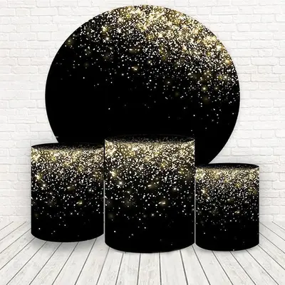 Aperturee Golden Glitter Round Happy Birthday Party Backdrop Kit | Round Backdrop Cover Diy | Birthday Round Backdrop Cover |...