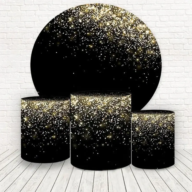 Aperturee Golden Glitter Round Happy Birthday Party Backdrop Kit | Round Backdrop Cover Diy | Birthday Round Backdrop Cover |...