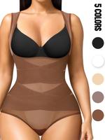 Women's Solid Color Open Bust Adjustable Hook & Eye Closure Crotch Shapewear Bodysuit, Soft Breathable Comfortable Tummy Cont...