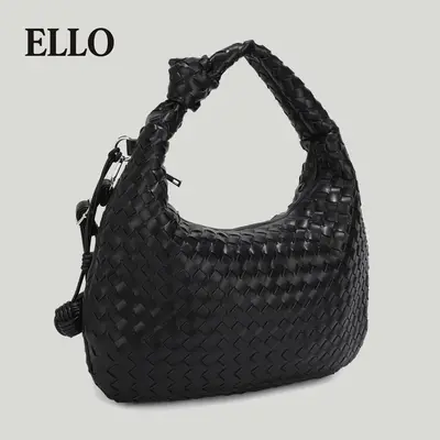 Live party ELLO Women's Red Woven Half-Moon Bag - Elegant, Large Capacity, Stylish & Versatile Design with Unique Braided Tex...