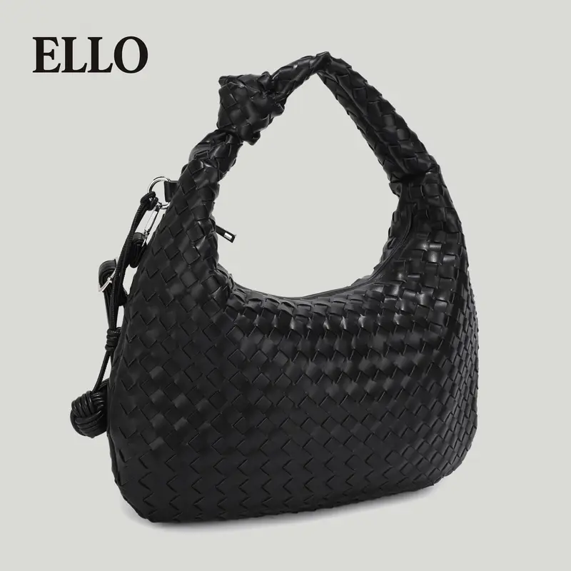 Live party ELLO Women's Red Woven Half-Moon Bag - Elegant, Large Capacity, Stylish & Versatile Design with Unique Braided Tex...