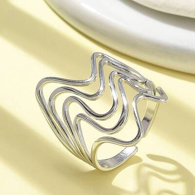 304 Stainless Steel Wave Open Cuff Ring for Women