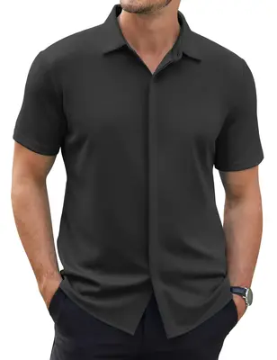 COOFANDY Men's Wrinkle Free Short Sleeve Button Down Shirt Classic Design Casual Dress Top for Summer Beach Office Wear Machi...