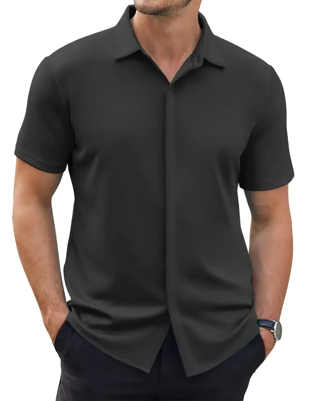 COOFANDY Men's Wrinkle Free Short Sleeve Button Down Shirt Classic Design Casual Dress Top for Summer Beach Office Wear Machi...