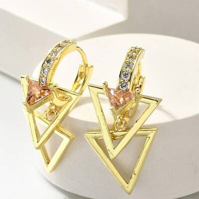 Brass Clear Cubic Zirconia Hoop Earrings