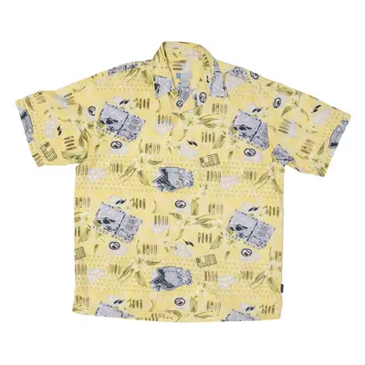 HALF MOON BAY Aloha Spirit Postcard Hawaiian Shirt Yellow Floral Short Sleeve Mens L