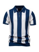 Men's Colorblock Striped Print Half Zip Up Polo Shirt, Regular Fit Casual Comfy Breathable Shortsleeve Collared Top for Summe...