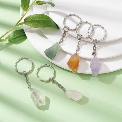 5Pcs 5 Style Natural & Synthetic Mixed Gemstone Keychains