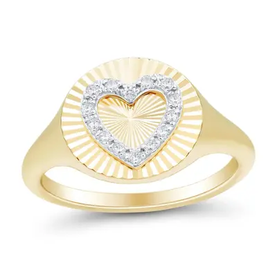 10K Gold Round Shaped & Heart Shaped Diamond Custom Couple & Heart Signet Ring I Color I2 Clarity 3EX IGI Certified