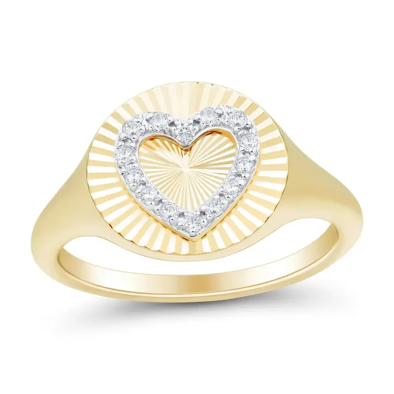 10K Gold Round Shaped & Heart Shaped Diamond Custom Couple & Heart Signet Ring I Color I2 Clarity 3EX IGI Certified