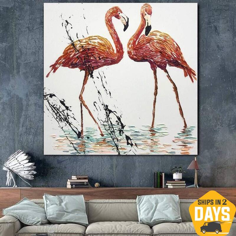 Original Abstract Flamingo Painting Fine Art Animal Painting On Canvas Oil Painting Creative Abstract Modern Fine Art | FLAMI...