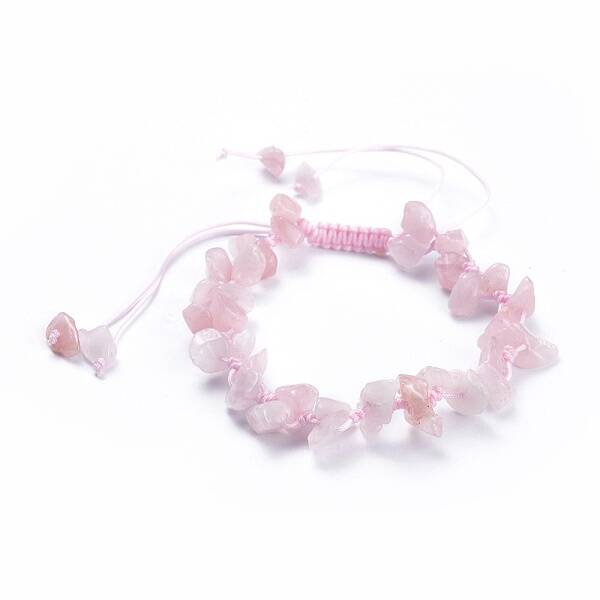 Adjustable Natural Rose Quartz Chip Beads Braided Bead Bracelets