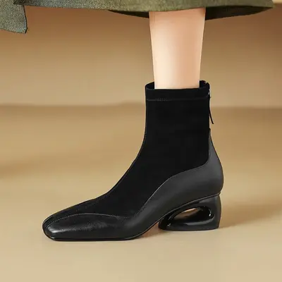 CHIKO Aerith Square Toe Block Heels Ankle Boots