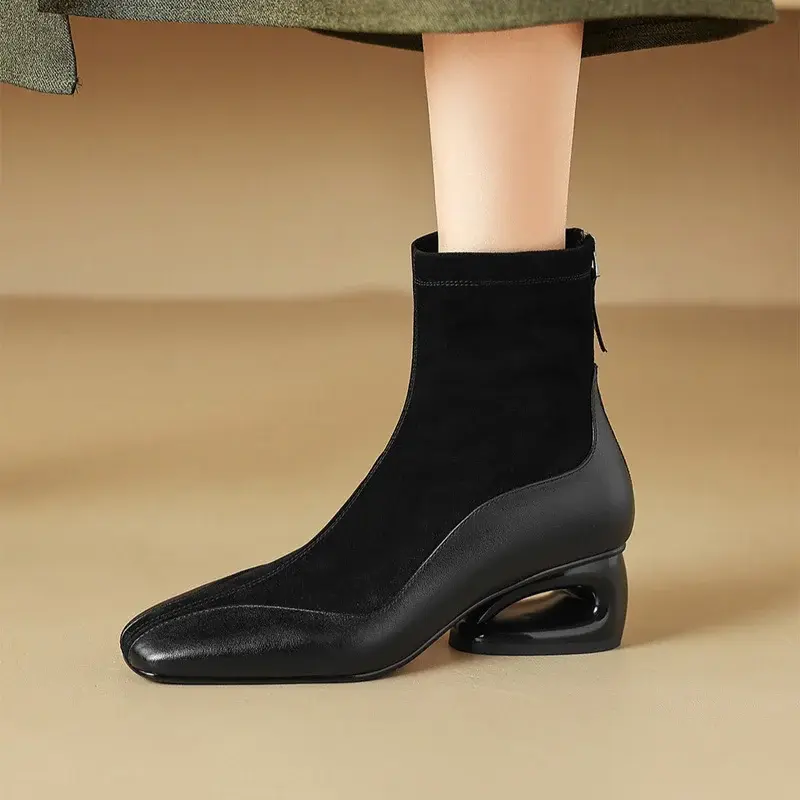 CHIKO Aerith Square Toe Block Heels Ankle Boots
